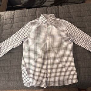 Men's Charles Tyrwhitt White & Blue Windowpane Dress Shirt - 16.5” 36